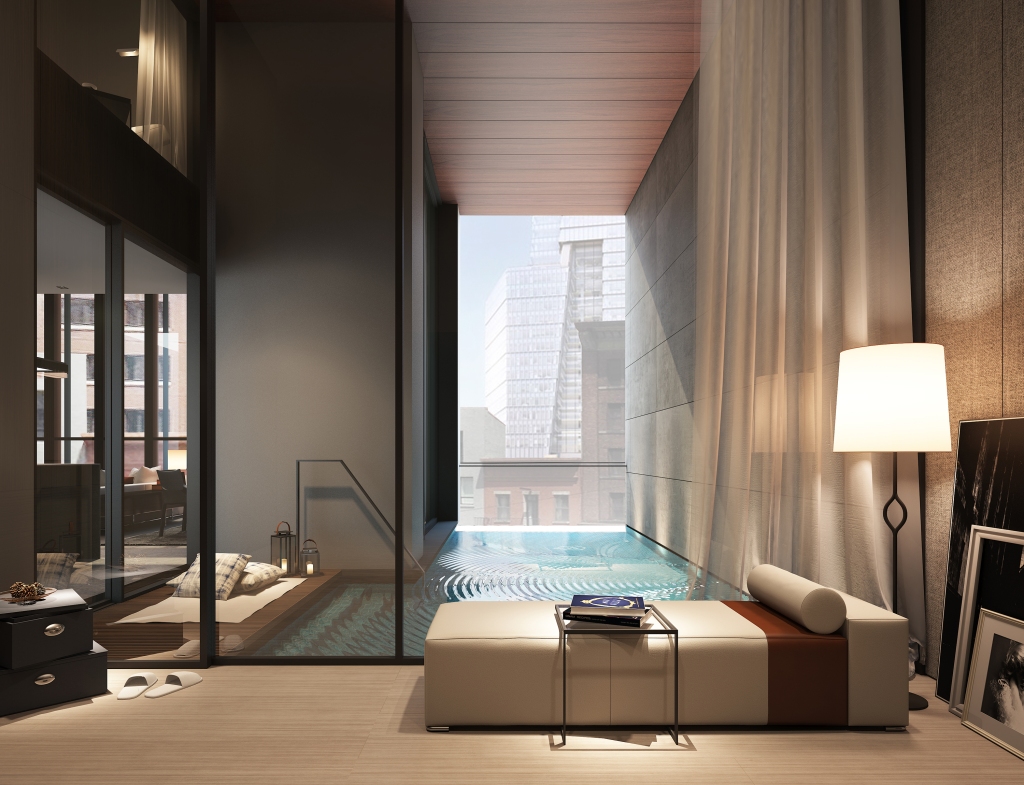 An artist rendering of the private pools in Soori High Line, a luxury condo project which will be complete in 2016.
